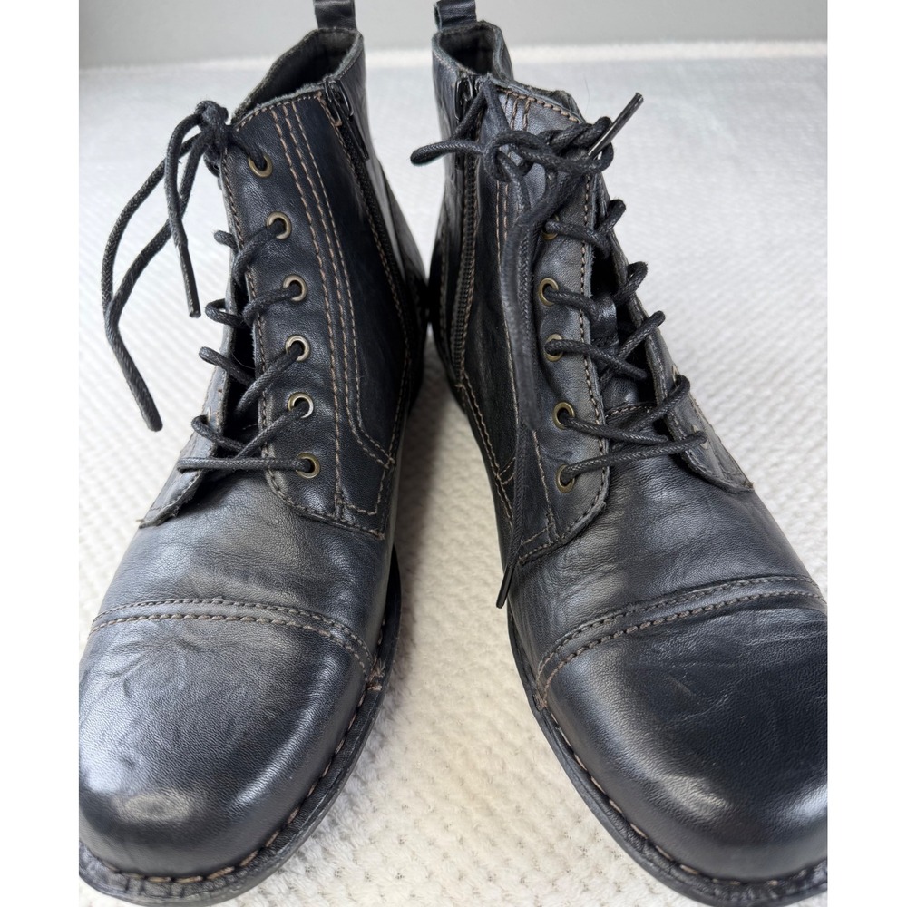 Clarks Womens Black Leather Lace Up Side Zip Combat Ankle Boots 26101435 Size 10